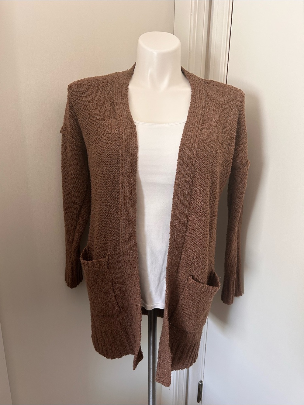 Pink Rose Brown Open-Front Knit Cardigan L
